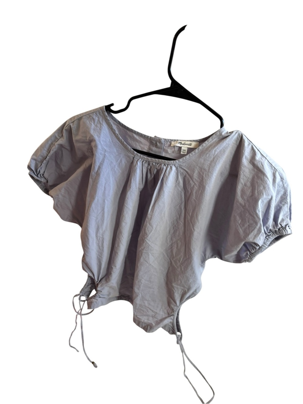 Madewell Light Lavender Short-Sleeve Poplin Top with Side Tie Cutout - Picture 4 of 9